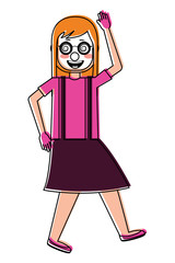 woman with clown mask silly glasses celebrating vector illustration