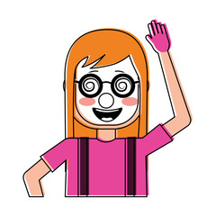 funny smile woman with clown mask silly glasses vector illustration