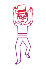 happy man standing wearing mask mustache glasses and hat vector illustration gradient color image