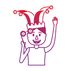 happy man jester hat and crazy glasses portrait vector illustration gradient color image