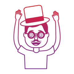 happy man hat and crazy glasses portrait vector illustration gradient color image