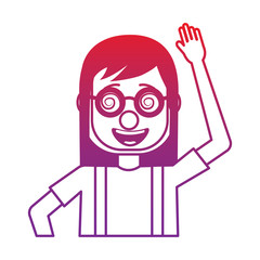 funny smile woman with clown mask silly glasses vector illustration gradient color image