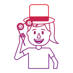 funny smile woman with silly glasses and hat vector illustration gradient color image
