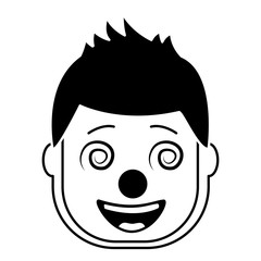 smiling face man with glasses and mask clown vector illustration black and white design