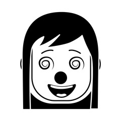 laughing face woman with crazy glasses mask clown enjoy vector illustration black and white design