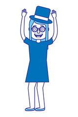 happy young woman with glasses and hat celebration vector illustration blue image design