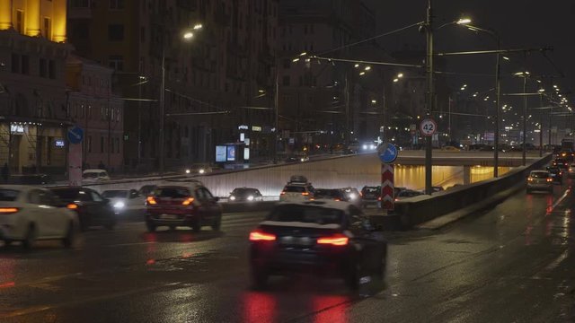 MOSCOW, RUSSIA, December 20, 2017: Driving on the night road Moscow.