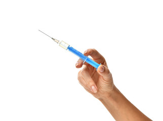 Doctor hand with medical syringe in hand ready for injection