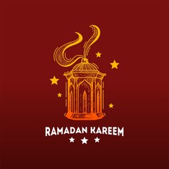 Hand Drawn Sketch of Bright Lantern Ramadan Kareem Background, Ramadan Kareem Background With Lantern hand drawn Sketch background vector illustration