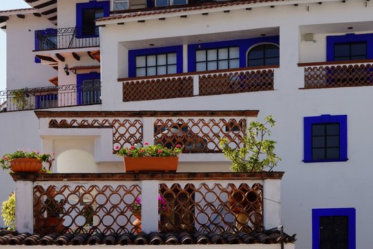 Details of white houses of Taxco de Alarcon, Mexico