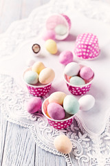 Fototapeta na wymiar Chocolate Easter Eggs in Muffin Tins