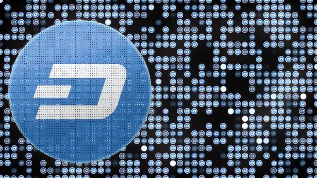 DigiByte crypto currency logo form blue binary background background. Seamless loop