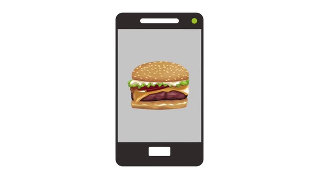 Buying hambuger online from smartphone High definition animation colorful scenes