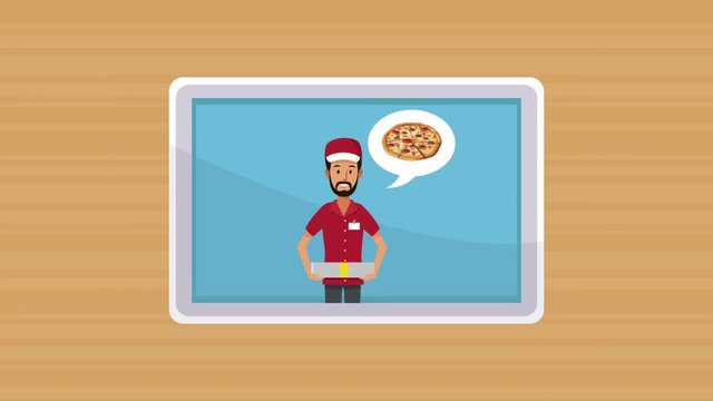 Pizza hambuger online from tablet High definition animation colorful scenes