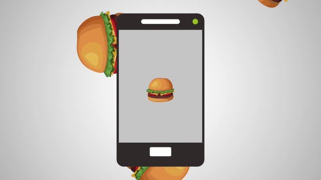 Buying hambuger online from smartphone High definition animation colorful scenes
