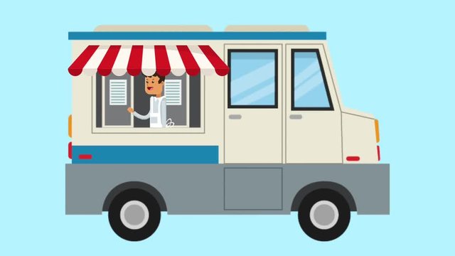 Chef cooking on food truck High definition animation colorful scenes