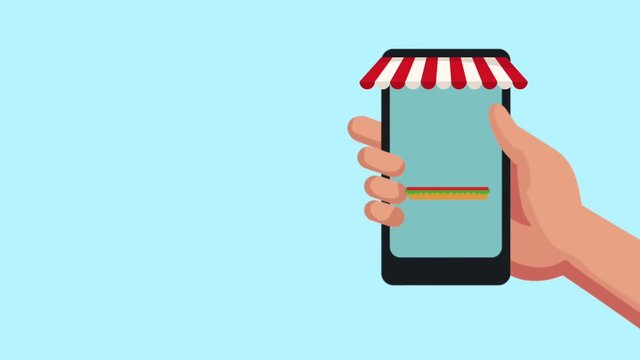 Hamburger online order from smartphone High definition animation colorful scenes