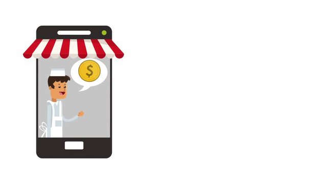 Fast food online order from smartphone High definition animation colorful scenes