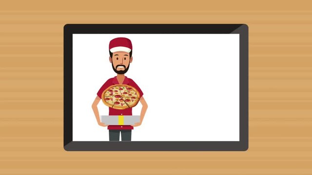 Order pizza online from tablet High definition animation colorful scenes