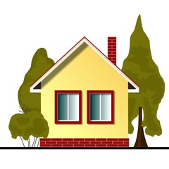 Flat icon the house with a trees on white background. 