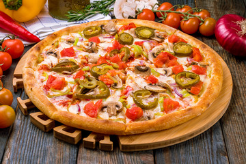 Mexican pizza with meat and jalapeno