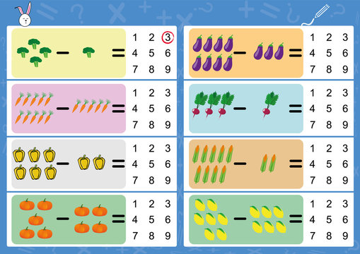 Subtracting Using Pictures, Math Worksheet For Kids