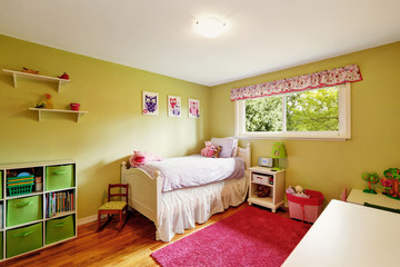 Adorable girl's bedroom in green and red tones