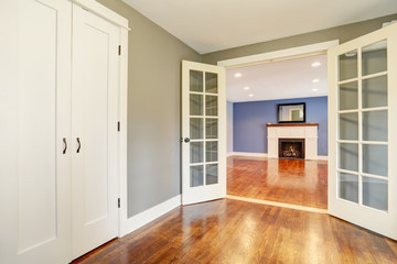 Freshly remodeled home interior with polished hardwood floors