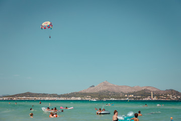 Playa de muro majorca spain parasailers in the air