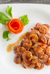 Sweet and salted prawn in white dish Thai food