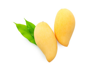 mangoes with leaf isolated on white