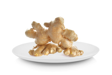 Ginger in white plate on white background