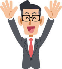 万歳するメガネをかけたビジネスマン
