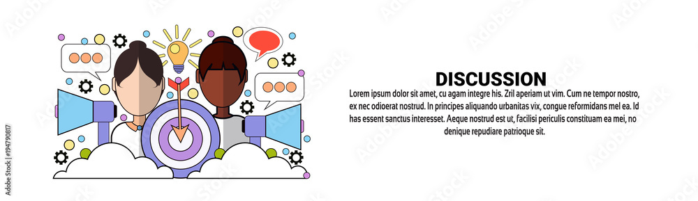 Aufkleber discussion business meeting brainstorming concept horizontal web banner with copy space vector illus