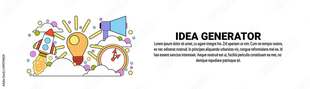 Poster idea generator business creativity concept horizontal web banner with copy space vector illustration