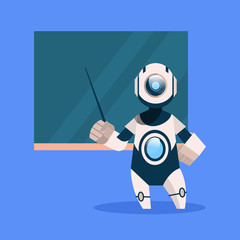 Robot Teacher On Blue Background Concept Modern Artificial Intelligence Technology Flat Vector Illustration