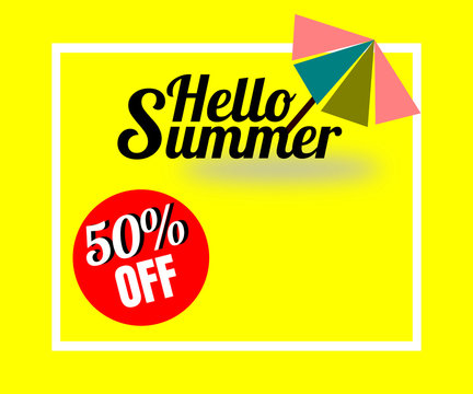 Vector of colorful beach umbrella in colorful background. There are word 'Summer offer 50% off', use for web banner, poster or flyer. Picture with copy space for marketing and advertising.