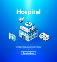 Hospital poster of isometric color design