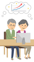 シニアカップル　右肩上がりのグラフを想像する