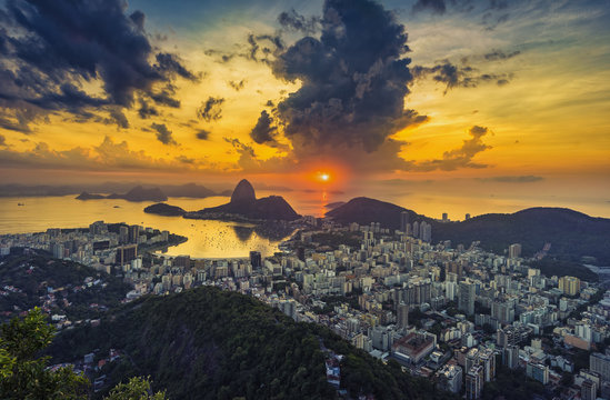 Summer sunrise over Botafogo Bay in Rio de Janeiro, Brazil