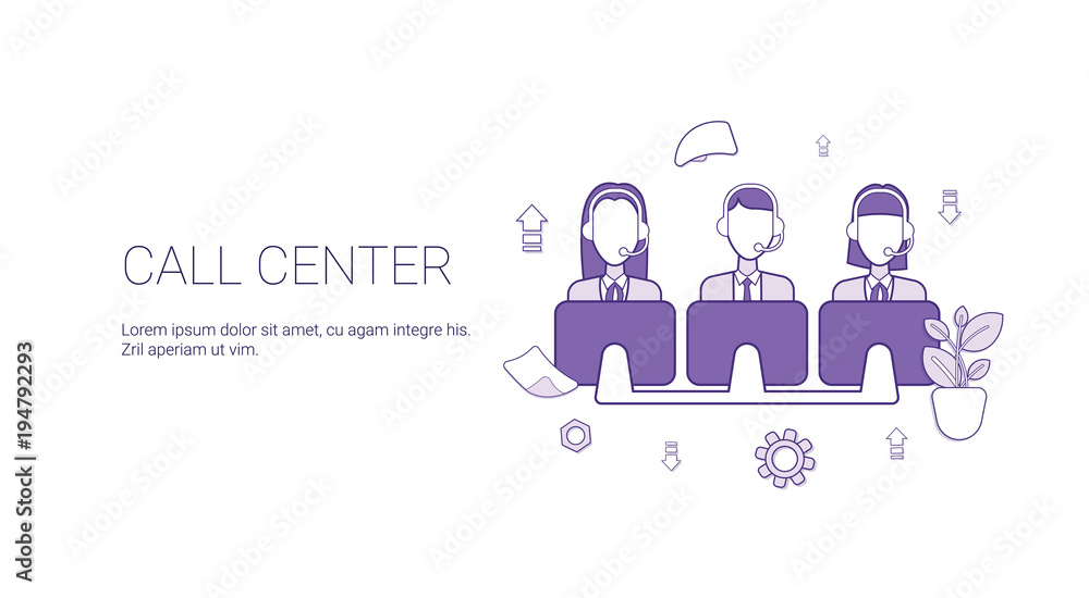 Aufkleber call center support service template web banner with copy space vector illustration