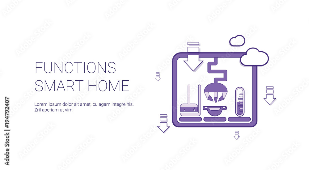 Aufkleber smart home functions technology template web banner with copy space vector illustration