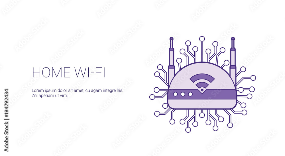Poster home wifi wireless internet connection template web banner with copy space vector illustration