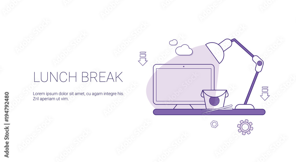 Poster lunch break and time for rest template web banner with copy space vector illustration