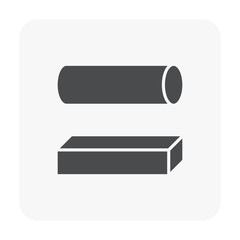 Metal or steel rod bar vector icon. Round square section shape. That alloy of iron from steel production industry and metallurgy. For sawing, turning, milling, drilling and grinding to product.