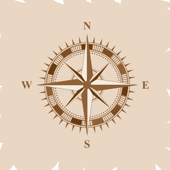 Old retro compass for navigating brown. Flat vector illustration EPS 10