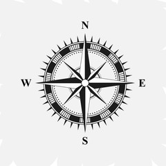 Old retro compass for navigating black. Flat vector illustration EPS 10