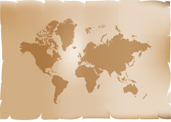 Retro world map vector illustration isolated on brown background