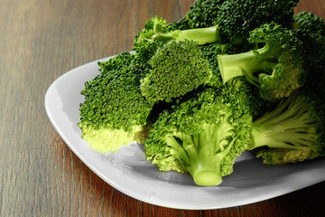 Healthy Green Organic Raw Broccoli Florets Ready for Cooking. The concept of healthy eating, detox. copy space