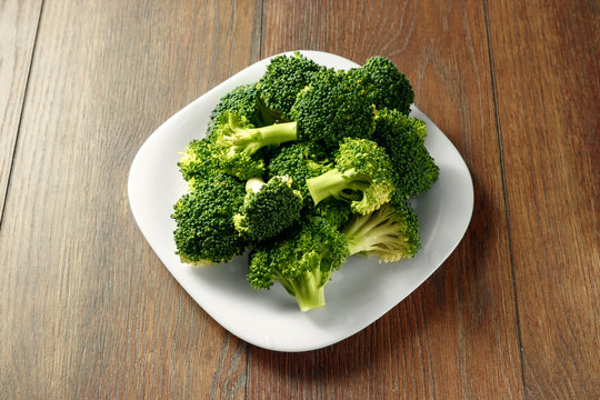Healthy Green Organic Raw Broccoli Florets Ready for Cooking. The concept of healthy eating, detox. copy space